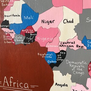 African Wooden Puzzle Map Handcarved 14x15in Educational Wall Art Homeschool World Tanzania Self-Supporting Deaf & Disability Workshop image 3