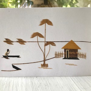 Set von 9 Canoe Hut Tree Notecards Handgemachte Tansania Afrika Wandkunst Recycelte Bananenblätter Selbsttragende Werkstatt für Gehörlose und Behinderung