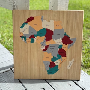 African Puzzle Large 17 inch Wood Handcarved Painted Educational Geography Homeschool Map Manipulative Deaf & Disability Workshop