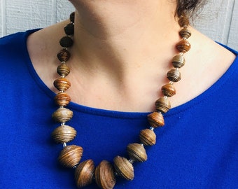 Collier africain de perles épaisses, bijoux naturels recyclés, atelier ethnique bohème tanzanien pour sourds et handicapés