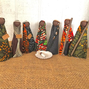 African Nativity Dark Skin Christmas 8 piece set Handmade Recycled Materials 4-5 inch Dar es Salaam Tanzania Disability Awareness Workshop image 4