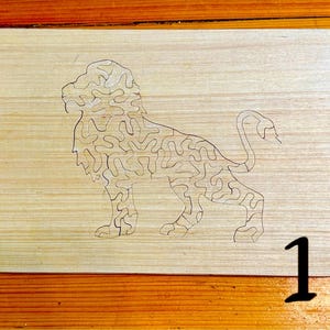Lion Cheetah Puzzle 8.5 x 12 x .25 inch Wood Handcarved 50 piece Toy African Animals Deaf & Disability Workshop
