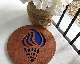 Sea Shell Trivet African Wood & Kitenge Hand Carved 7.75 in Dining Room Pot Holder Tanzania Self-Supporting Deaf Disability Workshop