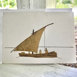 3er-Set Dhow Fischerboot Note Karte handgemachte Tansania Afrika Wand Kunst recycelte natürliche Materialien selbsttragende Taube & Behinderung Werkstatt