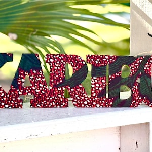 Karibu Swahili Handcarved Welcome Sign Wood Kitenge Fabric Entry Foyer Porch Tanzania Africa Disability Workshop for Self-Support