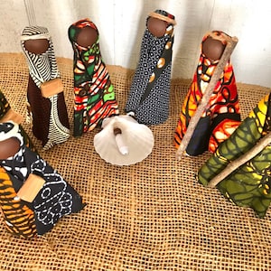 African Nativity Dark Skin Christmas 8 piece set Handmade Recycled Materials 4-5 inch Dar es Salaam Tanzania Disability Awareness Workshop image 3