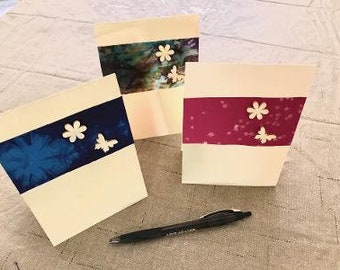 Set of 5 Flower Cards Handmade Birthday Anniversary Party Invitation Get Well Thanks Recycled Cloth Self-Supporting Deaf & Disability Shop