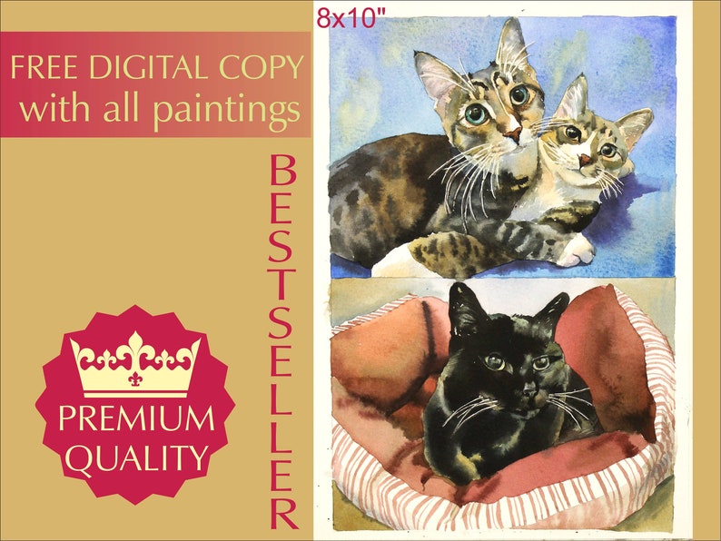 Custom Cat portrait CAT Portrait  Watercolor Personalized Cat image 0