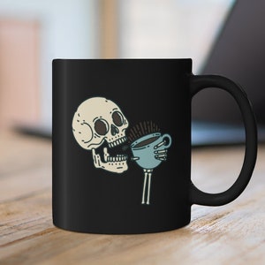 Coffee Skeleton | Black Mug 11oz Gothic, Goth, Punk, Grunge, Bones, Creepy Cute, Skull, Emo, Black, Dark, Anime, Spooky