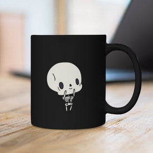 Cute Skeleton Tiny Bones | Black Mug 11oz, Gothic, Goth, Punk, Grunge, Bones, Skeleton, Skull, Emo, Black, Dark, Spooky, Spoopy