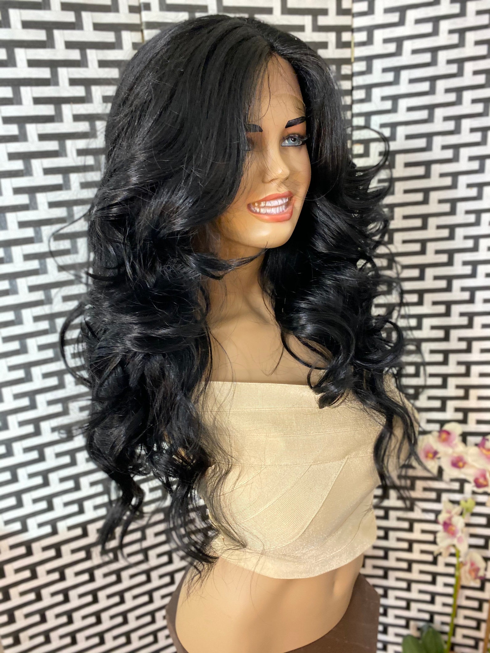 KATY wavy VOLUMINOUS black curls LUXURIOUS lace front wig Etsy