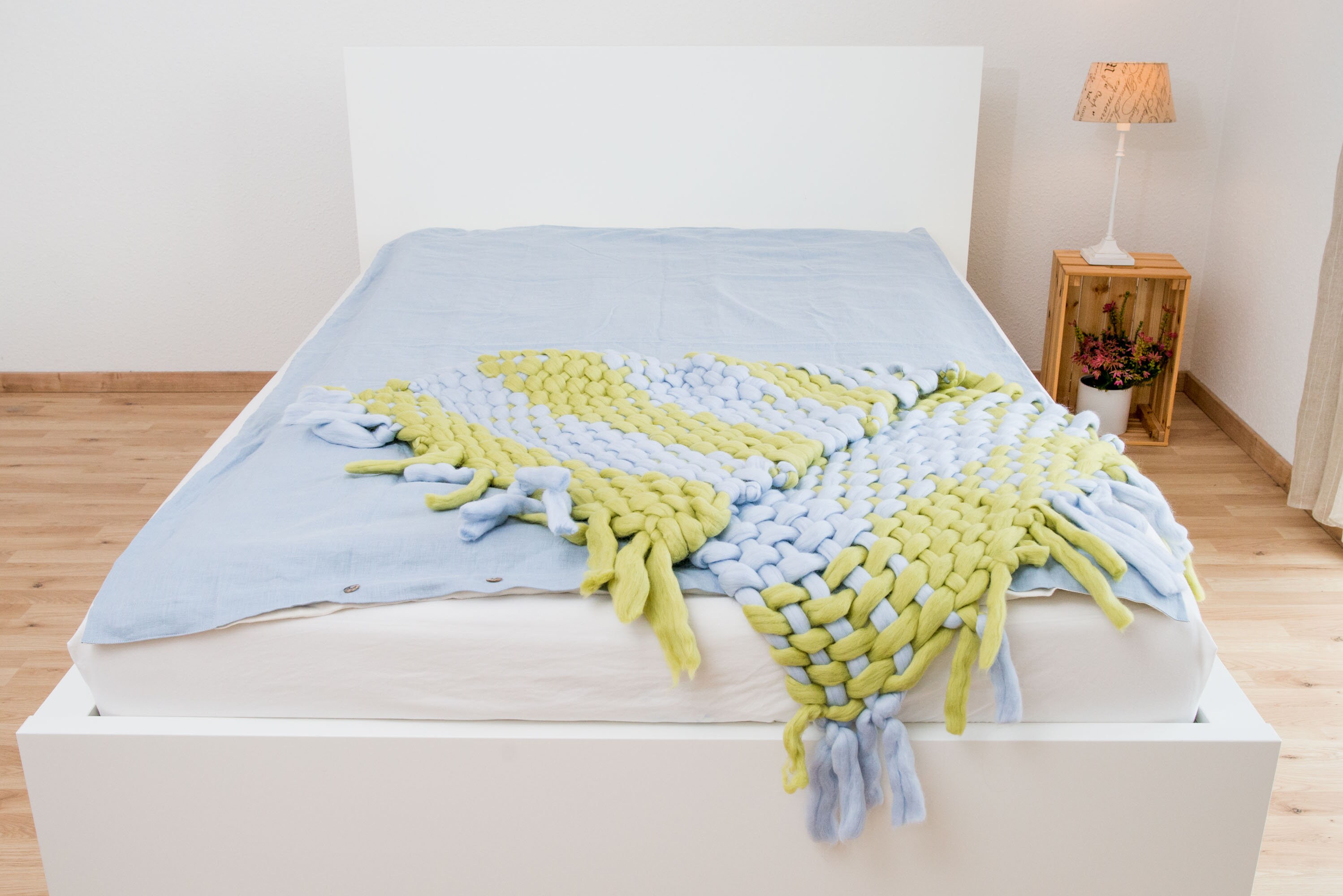 Bed Clothes In Ice Blue And Off White