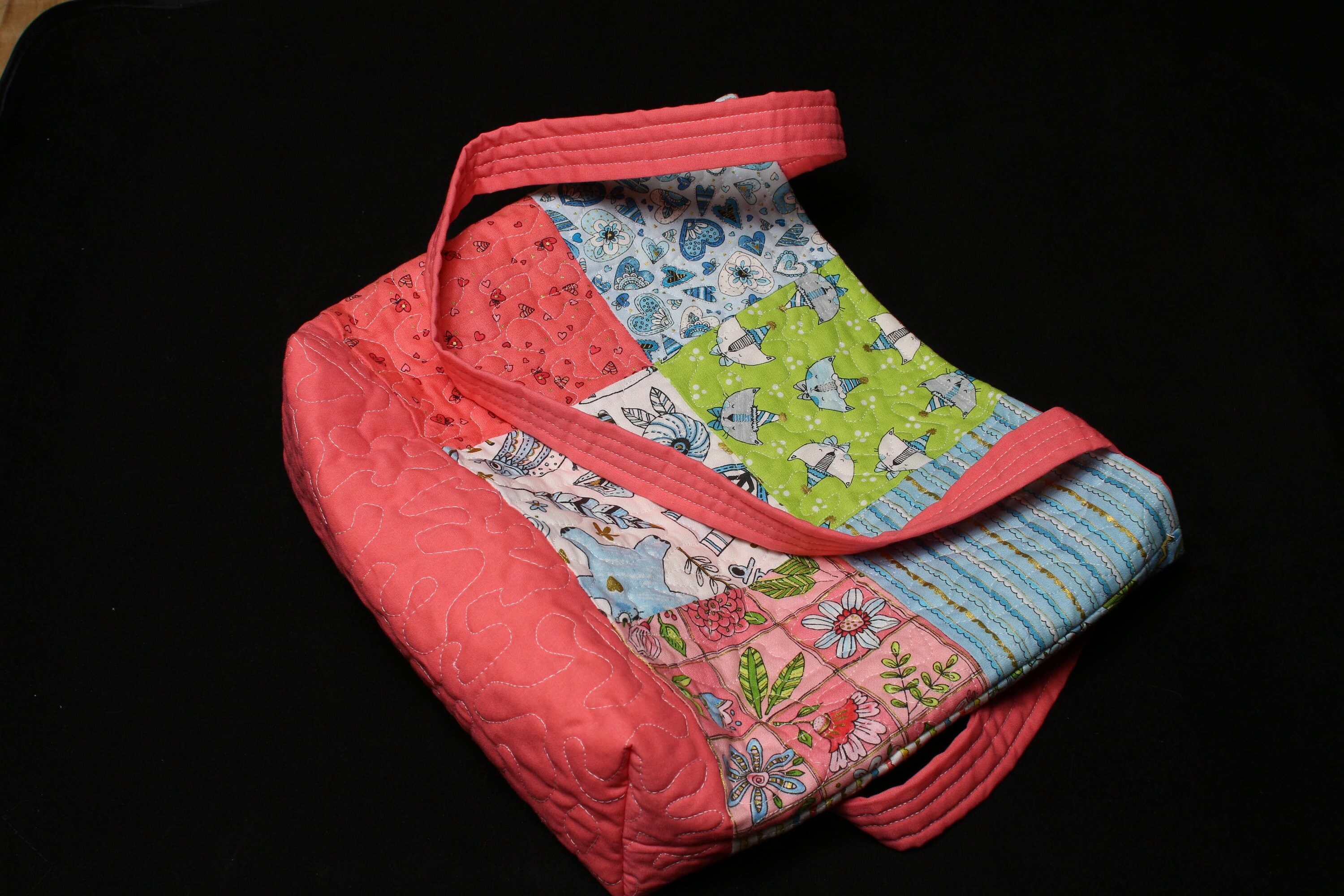 Handmade Lined Quilted Tote Bag - Pinks and Blues - Etsy