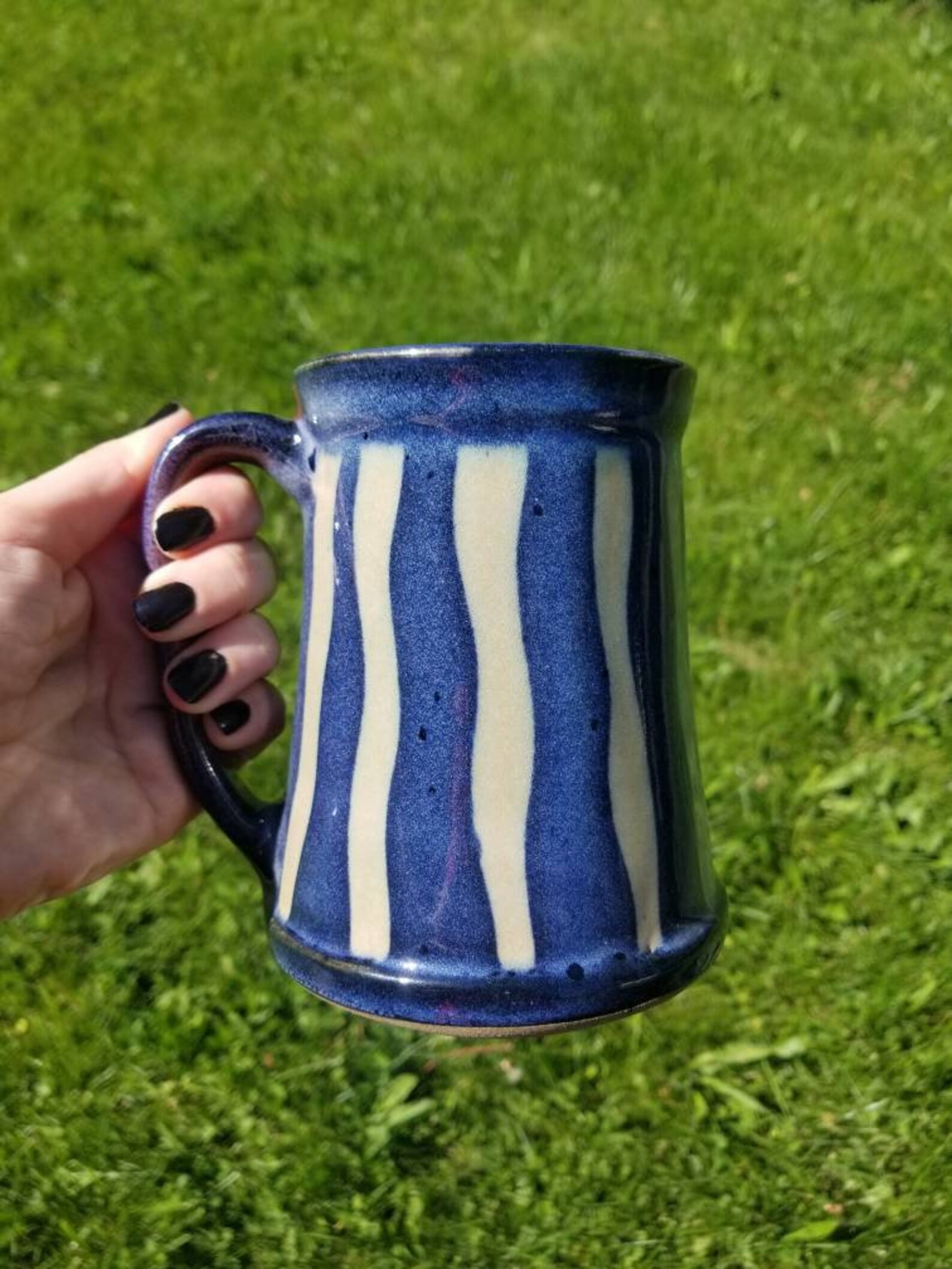 Large Ceramic Striped Mug beer Stein Coffee Mug Rustic Etsy