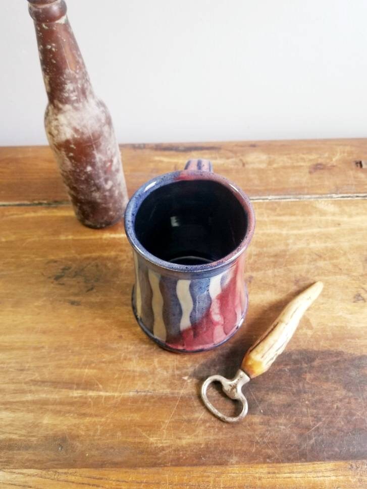 Large Ceramic Striped Mug Beer Stein Coffee Mug Rustic Etsy