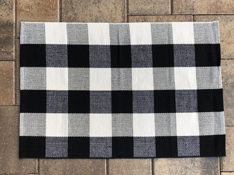 Buffalo check rug black and white outdoor rug doormat Etsy