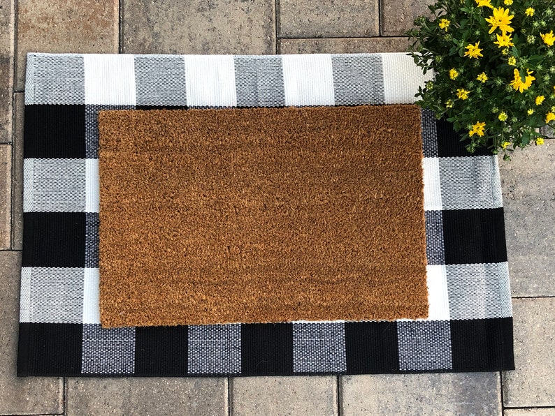 Buffalo check rug black and white outdoor rug doormat Etsy