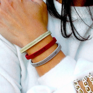 Women&#39;s Personalized Leather Bracelets | Custom Bracelet Engraved Leather Name Bracelets use Words & Symbols | Stackable - Super Comfortable