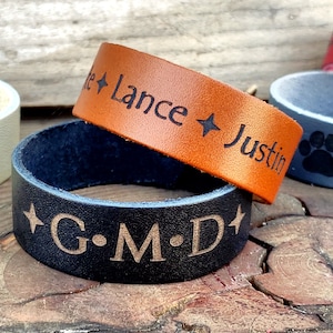 Women&#39;s & Men&#39;s Personalized Leather Bracelets  - Custom Leather Bracelets engraved With Words, Names, symbols, Anything! - Wide Width