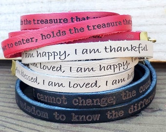 Women's Custom Leather Wrap Bracelets. Engraved and Personalized with ANY message, Soft and Comfortable, your wrist will fall in love.