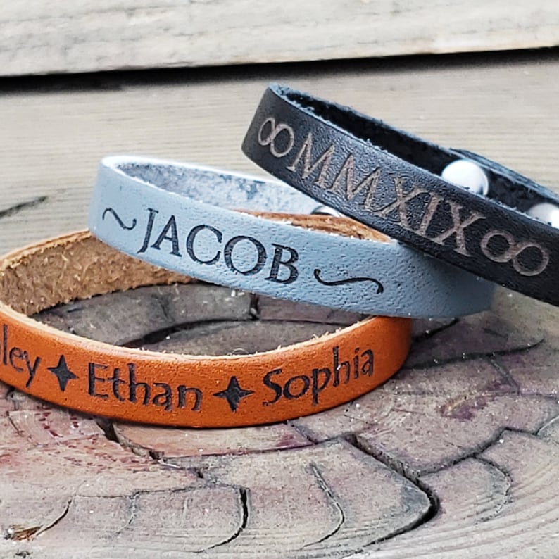 Women's Personalized Leather Bracelets Custom Engraved Etsy