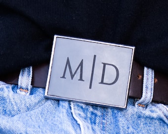 Custom Leather Buckles - Monogrammed Rectangular Buckles -  for men and women - Engraved with your initials