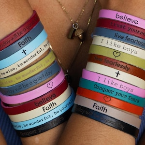 Custom Engraved Leather Bracelet – Super Skinny, Personalized Women's Bangle