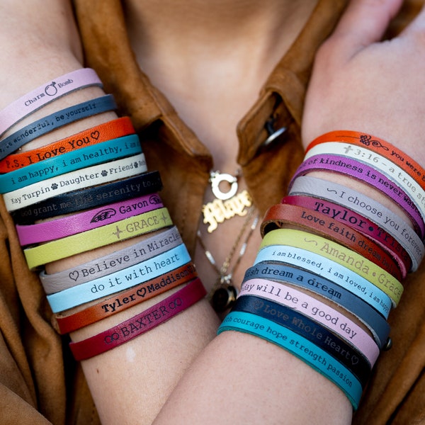 Personalized Women's Leather Bracelets | Custom Bracelet Her | Engraved Leather Name Bracelets | Personalized Gift | Customized Leather