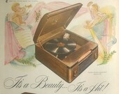 Vintage RCA Victor Victrola Golden Throat 3 Way Acoustical System Cherubs Print Advertising Inventory 3043