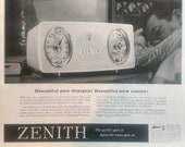 Vintage 1959 ZENITH Clock Radio Advertising Print Ad 2979