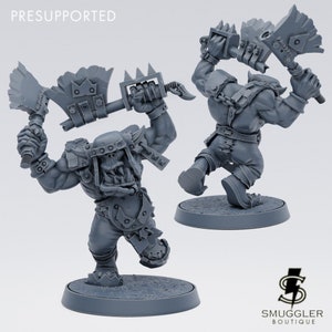 Crook & Krack, Slasha Ork Pair - Grimdark Melee Space Ork x2 - High-Quality Resin Ork Kit + Custom 32mm Bases. Multipart Ork Miniatures.