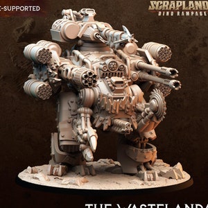 Wastelander, Scrap Mech - Resin Space Ork Walker Kit + Custom Rocky 130mm Base - Space Ork Scrap Walker for Sci-fi Wargames.