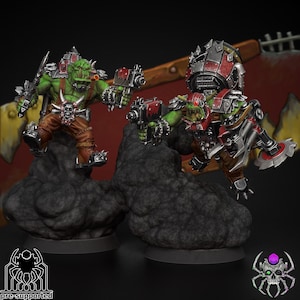 Ork Wasteland Flyboys x10 - Custom Space Orks Buildkit x10 + Custom Flight Bases - Fully Posable Ork Minis + 32mm Bases. Sci-fi Orks.