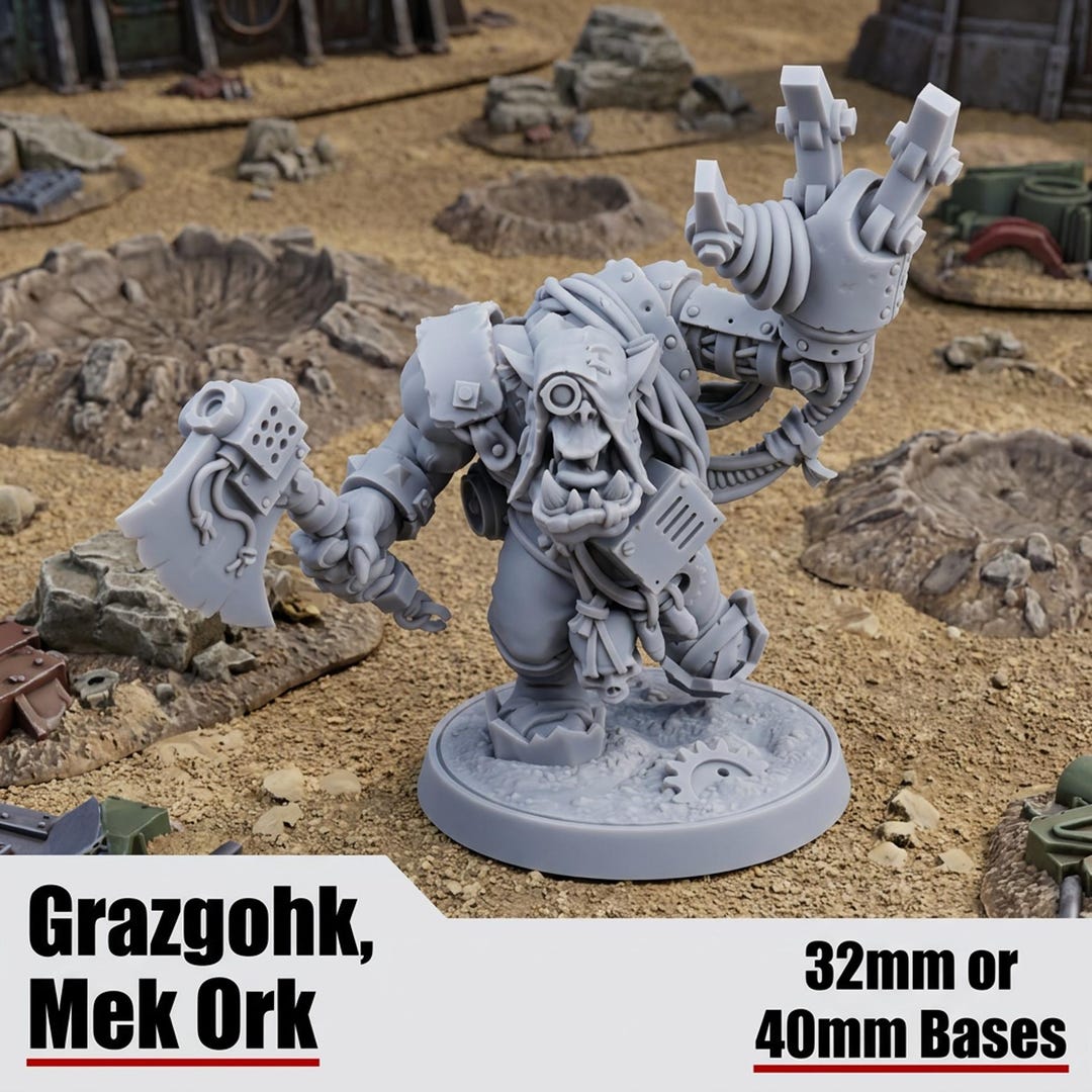 Grazgohk, Bionic Boss - Space Ork Mek Boss + Custom 32/40mm Ork ...