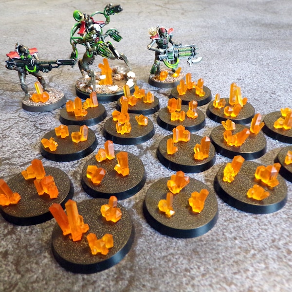 Small Basing Crystals x60 - Transparent Fire Orange Crystals for Custom Bases or Terrain - for Wargaming Model Bases.