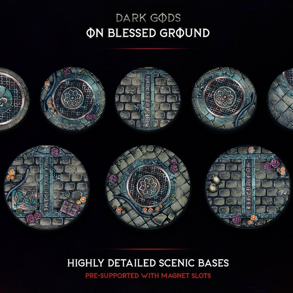 On Blessed Grounds Miniature Bases | Tabletop Wargaming | GrimDark Cathedral Bases | Fantasy / Sci-fi Bases | Premium Wargame Bases.