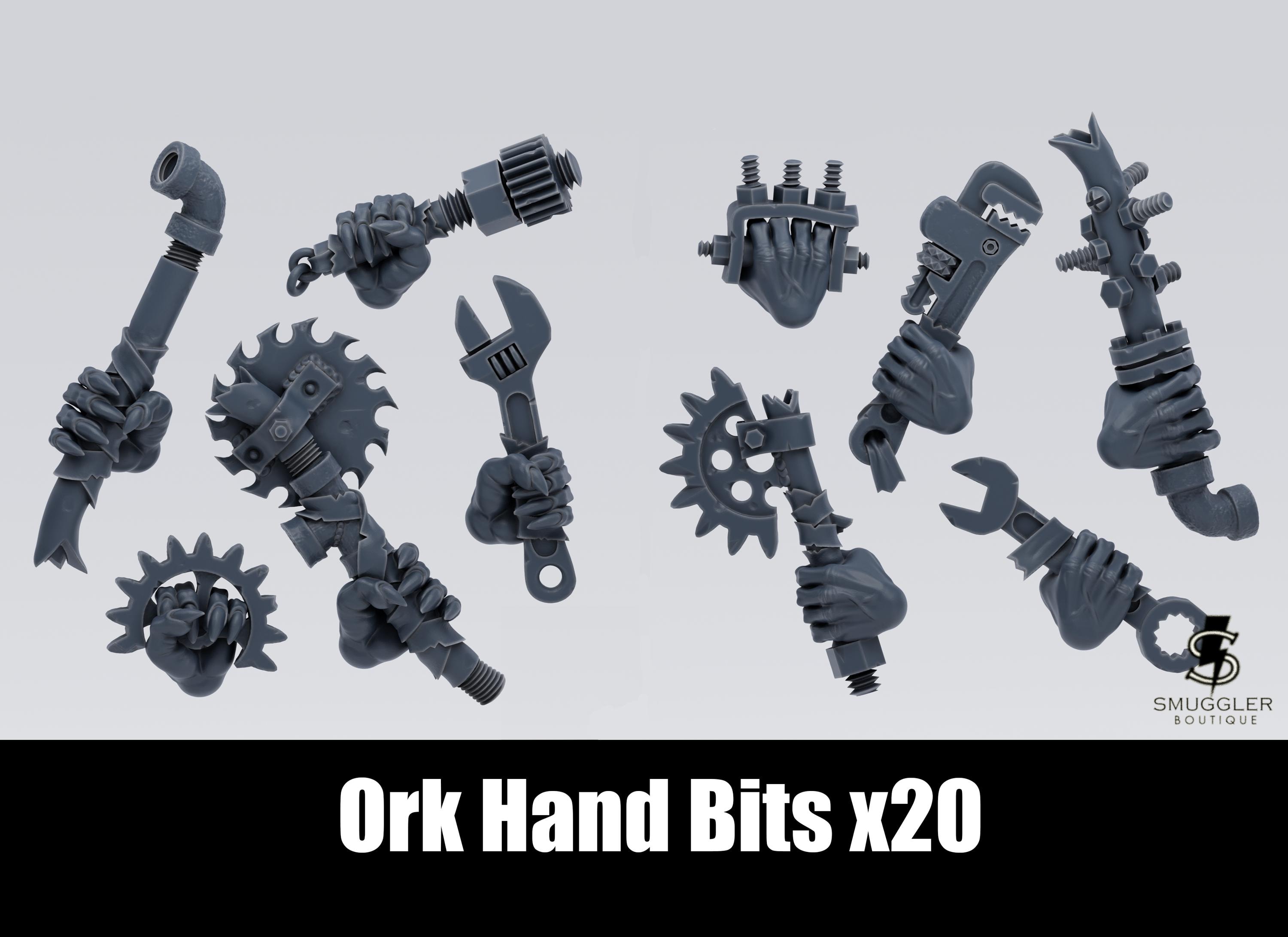 Space Ork Custom Hand Bits x20 - Custom Mek Themed Hand Bits for Space Ork Mecks and Commanders. 28mm Scale Bits.