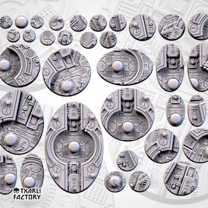 Bases del Bien Mayor cubiertas de vegetación - Bases personalizadas con temática tecnológica para juegos de guerra en miniatura - Bases de ciudades xeno abandonadas - Bases comunistas espaciales.