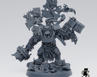 Krakkjaw, Ork Boss - Grimdark Ork Warboss - High-Quality Resin Ork Kit + Custom 40mm Base. Multipart Ork Warboss Miniature. Space Orks.