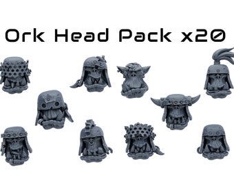 Space Ork Head Bits x20 - Custom Heads for Space Ork Minis - Perfect for Grimdark Sci-fi Wargames.