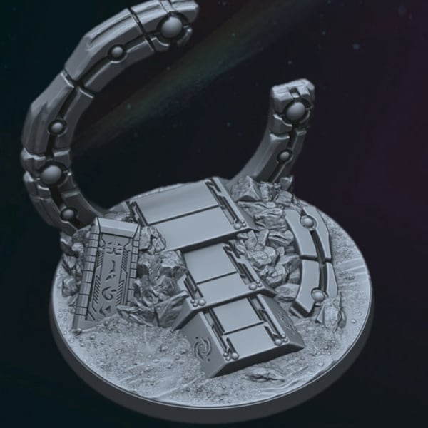 Ancient Robot Invasion Gateway - Miniature Terrain for 28mm Scale Games - Invader Ruined Invasion Gateway Terrain.