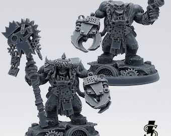 Klawwrack, Orc Boss x2 - Grimdark Ork Boss or Leader Scale Miniatures - High Quality Resin Ork Kit + Custom Bases - Space Ork Boss Miniature