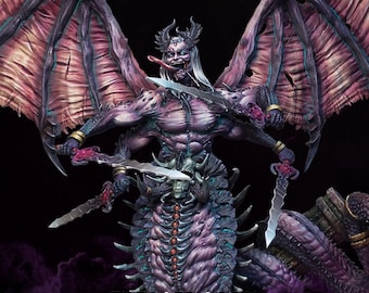 Belial, God of Excess x1 - Cursed Demon Prince of Excess 2 maten (60/100 mm basis) + aangepaste verwoeste tempel 60 mm of 100 mm voet. Grimdark-demon.