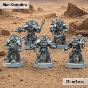 Night Champions x10 - Corrupted Warriors x10 + Custom 32mm Bases. High Quality Resin Squad of Grimdark Sci-fi Warriors. Wargame Minis.