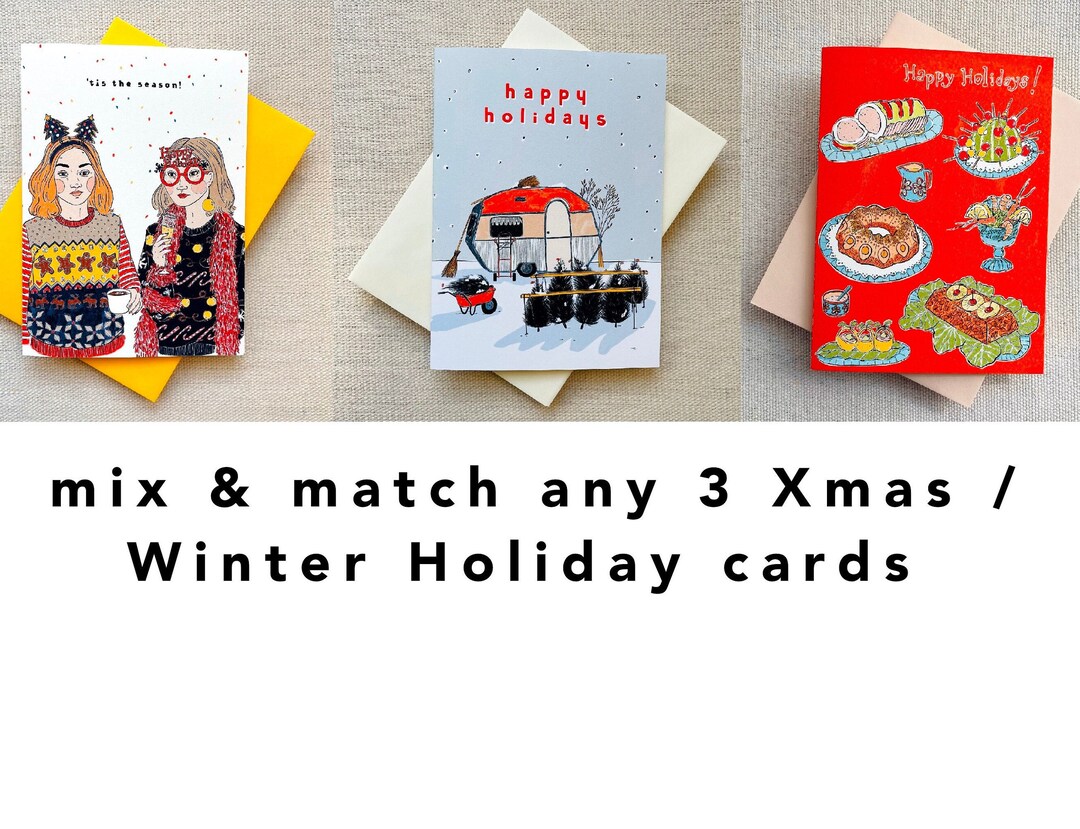 Holiday Cards Pack of 3. Mix & Match Winter Holiday Cards. Etsy