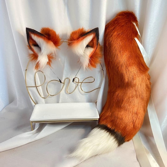 22in Red Fox Tail-Red Fox Ears-COSPLAY-Animal Ears-Plush Headband-Simulation Fox Ears-Customized-Cat Ears-Halloween Gifts-lolita-Wolf Ears