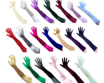 23/" FOREST GREEN STRETCH SATIN COSPLAY PARTY COSTUME OPERA EVENING LONG GLOVES
