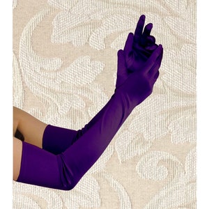 Dark Purple Premium Quality 23-inch Extra Long Over Elbow Stretch Satin Gloves Opera Length Bridal Wedding Halloween Costume