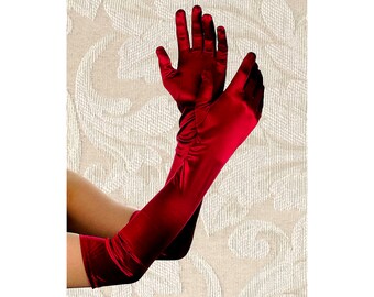 Top Quality Extra Long 23-inch Burgundy Stretch Satin Gloves Over Elbow Opera Length Bridal Wedding Halloween Costume