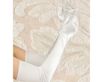 Extra lange Elfenbein 23-Zoll-Top-Qualität über den Ellenbogen Stretch Satin Handschuhe Opernlänge Braut Hochzeit Halloween-Kostüm